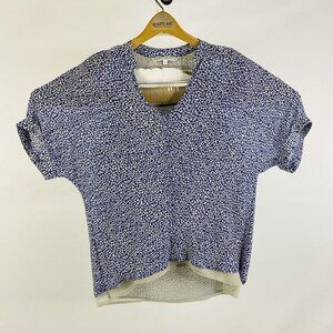 Annie‎ Griffin Grey Blue Cheetah Print S/S Pure Silk Womens V Neck Shirt Small S